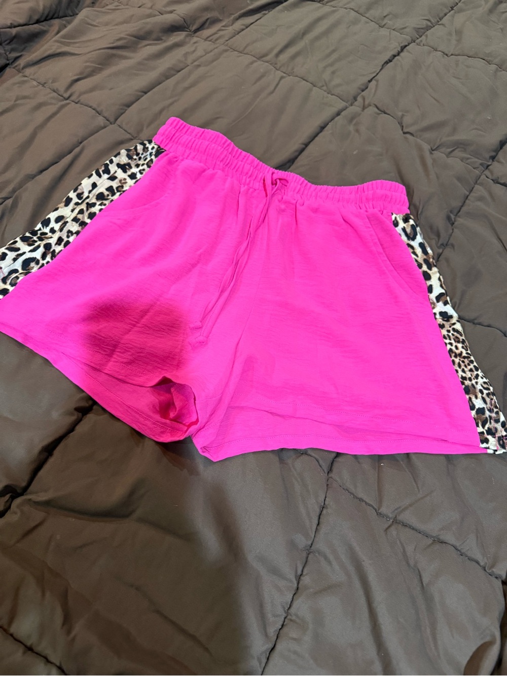 JODIFL Hot Pink Athletic Shorts with Leopard Side Panels